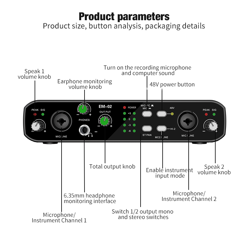 Condenser Microphone Kit - Interface Audio avec Microphone, préampli 48V,
